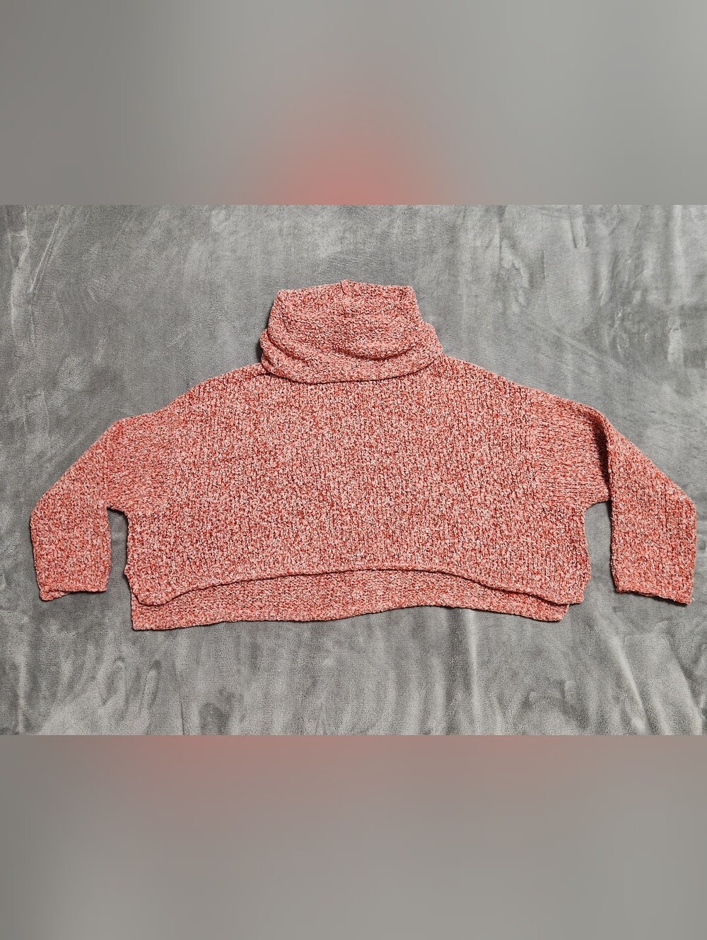 Free People Coral Pink Marled Cropped Turtleneck Sweater